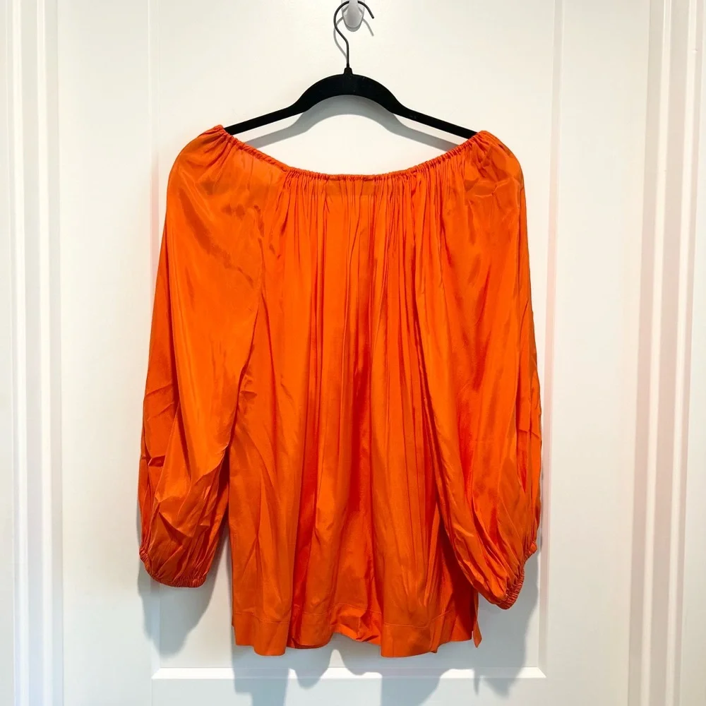 Trina Turk Orange Resort Blouse V Neck Tie Peasant Top Spring Vacation M - Picture 5 of 7